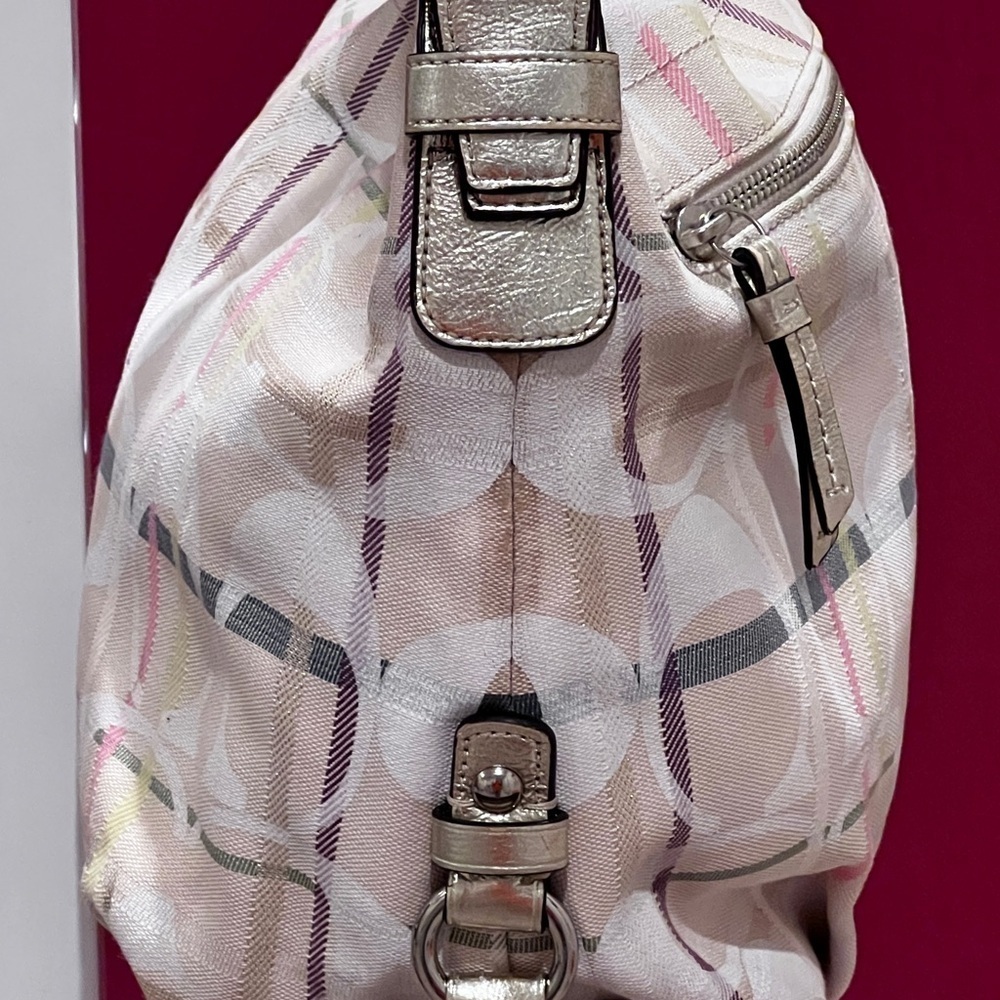 Coach Tattersall Cream and Brown Structured Shoulder Bag - Picture 5 of 14